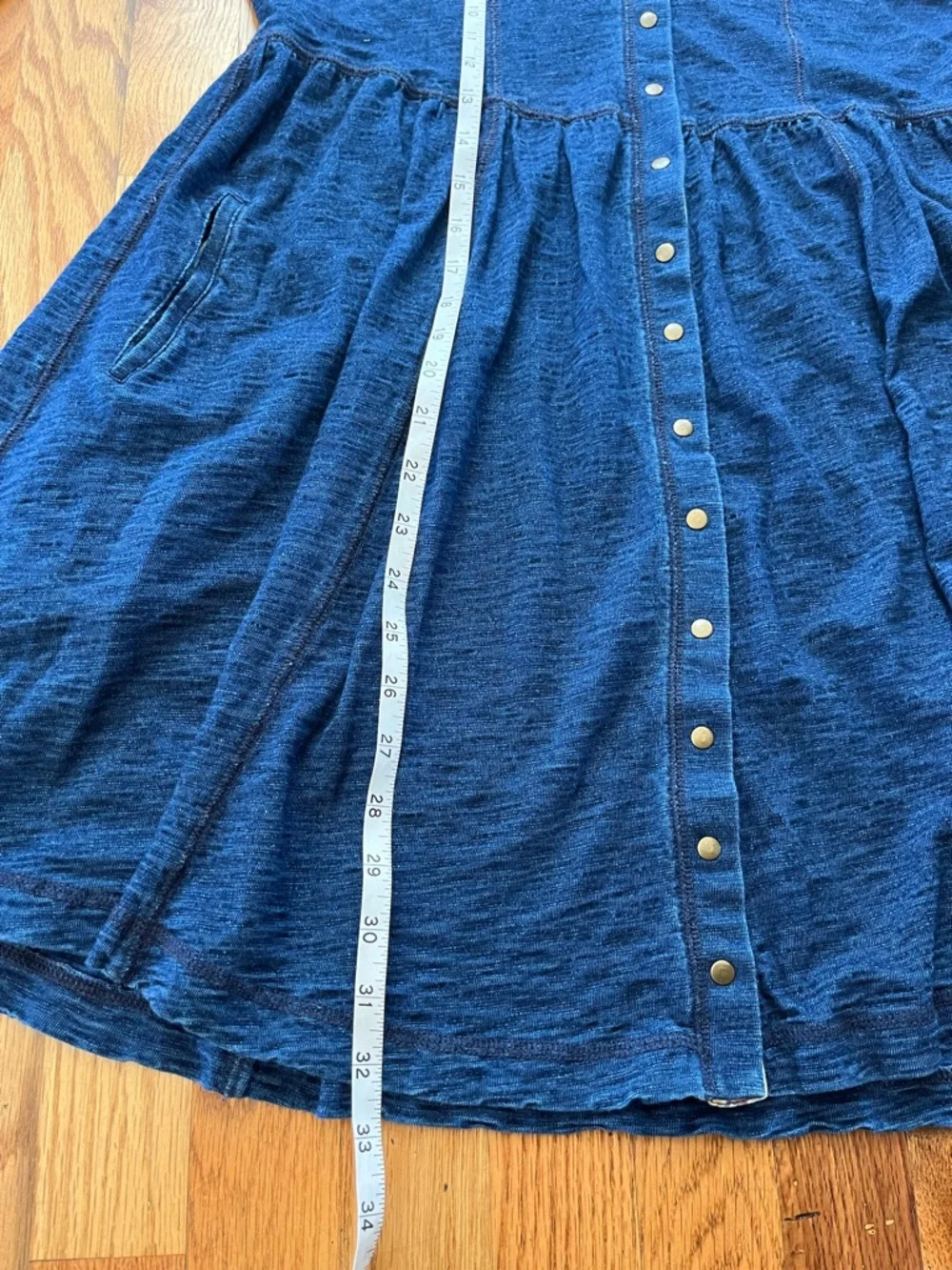 Free People blue‎ slub knit snap-front moonlight magic western tonic dress S b3